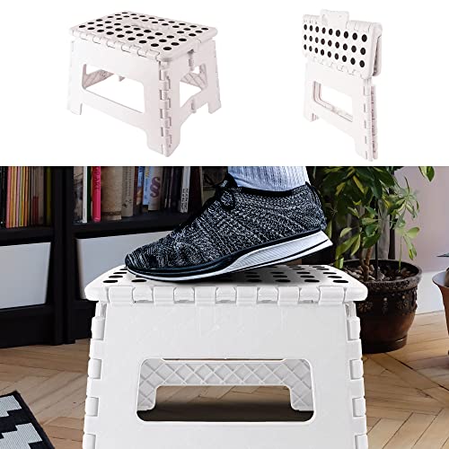Cepewa Klapphocker faltbar Hocker Sitzhocker Gartenzubehör Tritthocker Klappstuhl (1x Klapphocker weiß Black Point) von Cepewa