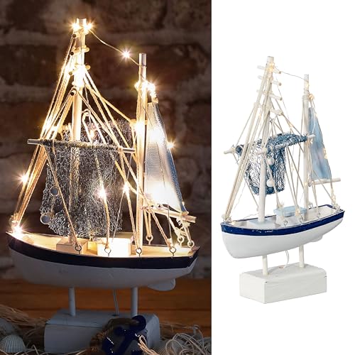 Cepewa LED Fischkutter | H32cm blau weiß Polyresin 22LEDs warmweiß | Fischerboot in Holzoptik Fischernetz An-/Ausschalter Cepewa LED Fischkutter | H32cm blau weiß Polyresin 22LEDs warmweiß | Fischerboot in Holzoptik Fischernetz An-/Ausschalter von Cepewa