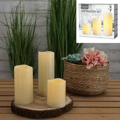 Cepewa LED Outdoor Kerzen 3er Set, warm weiß mit Flackern, mit Timer, Dekoration für Innen und Außen, vielseitige Deko für Sommer und Winter, Größen 7,5x10cm, 7,5x15cm, 7,5x20cm von Cepewa