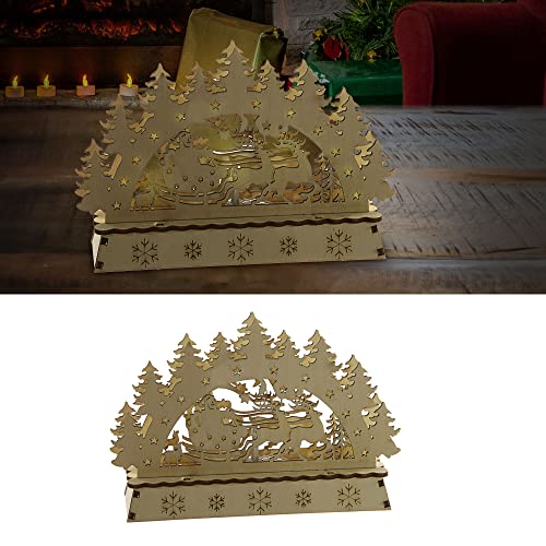 Cepewa LED Schwibbogen Schlitten Rentier | 14x10,5x5cm Sperrholz batteriebetrieben | Fensterdeko Weihnachtsbeleuchtung von Cepewa