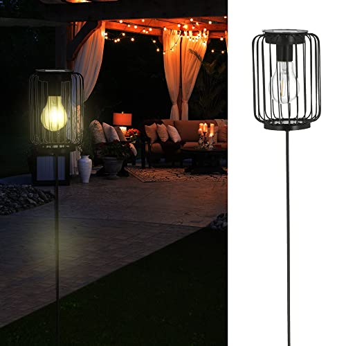 Cepewa LED Solar Gartenstecker | schwarz 14x18cm H100cm Eisen Kunststoff | Strebenoptik Outdoorlampe (1 x Solar-Gartenstecker Streben) von Cepewa