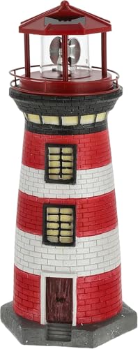Cepewa LED Solar Leuchtturm | H38cm rot weiß | Gartendeko Leuchtfeuer Turm Leuchtfeuer Solarbeleuchtung (1 x LED Solar Leuchtturm H38cm) von Cepewa