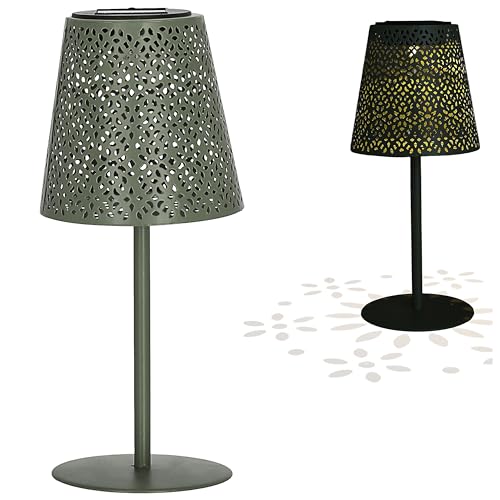 Cepewa LED Solar Tischleuchte Muster gestanzt | grün 12x27cm Akku warmweiß | On-/Off-Schalter IP44 Outdoorlampe (1 x Tischlampe grün) von Cepewa