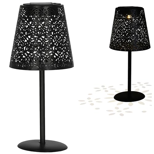 Cepewa LED Solar Tischleuchte Muster gestanzt | schwarz 12x27cm Akku warmweiß | On-/Off-Schalter IP44 Outdoorlampe (1 x Tischlampe schwarz) von Cepewa