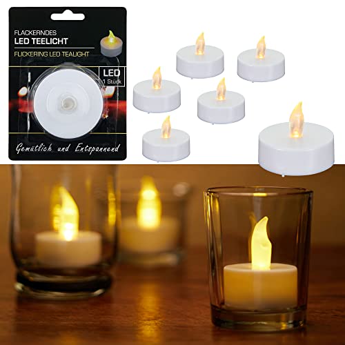 Cepewa LED Teelicht 6er Set | Ø 5,5 cm weiß XL | flackernd flammenlos (1x 6er Set XL Teelicht weiß) von Cepewa