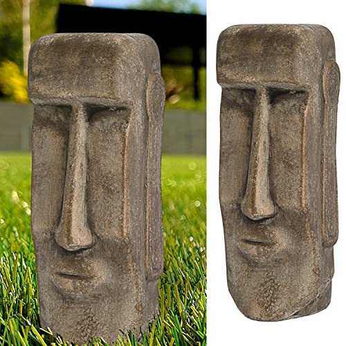 Cepewa Moai Kopf Gartenfigur | Terracotta 10x26cm Gold | Büste Skulptur Steinstatue Osterinsel-Design (1 x Moai Kopf Gold H26cm) von Cepewa