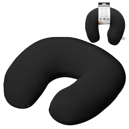 Cepewa Nackenkissen | PES Elastan Mikroperlfüllung 28x25x10cm | Nackenstütze zum Entspannen auf Reisen (1 x Nackenkissen schwarz) von Cepewa