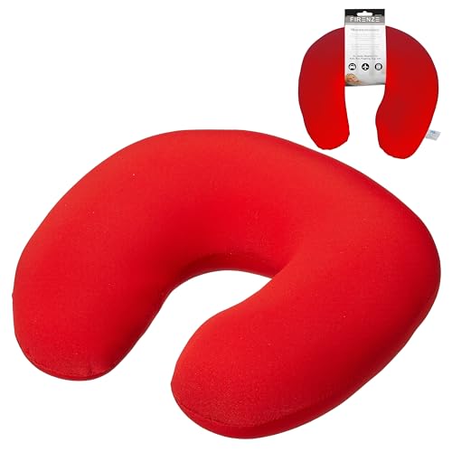 Cepewa Nackenkissen | PES Elastan Mikroperlfüllung 28x25x10cm rot | Nackenstütze zum Entspannen auf Reisen (1 x Nackenkissen rot) von Cepewa