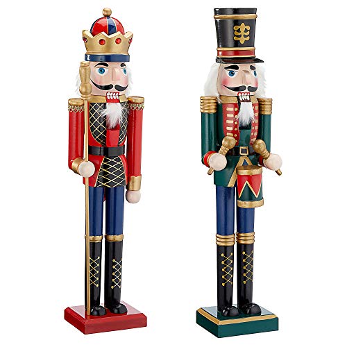 Cepewa Nussknacker aus Holz Set König+Trommler r/g r/b 38 cm Weihnachtsdeko Figur Erzgebirge Nussbrecher Nutcracker Nusszange (1 x Nussknacker Set König+Trommler r/g 38 cm) von Cepewa