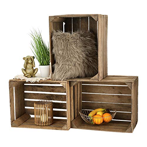 Cepewa Obstkiste zum Stapeln │gebrauchter Vintage Look │Weinkiste aus Holz 50 x 40 x 30 cm (1x 3er Set Obstkiste Natur) von Cepewa