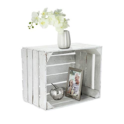 Cepewa Obstkiste zum Stapeln weiß │gebrauchter Vintage Look │Weinkiste aus Holz 50 x 40 x 30 cm (1 x Obstkiste weiß) von Cepewa