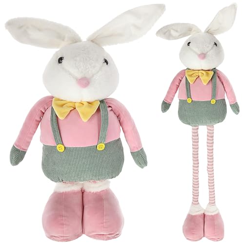 Cepewa Osterhase Peter mit Teleskopbeinen | max. H115cm Polyester rosa grün gelb Metallbeine | Hase für Osterdekoration (1x Osterhase 115cm) von Cepewa