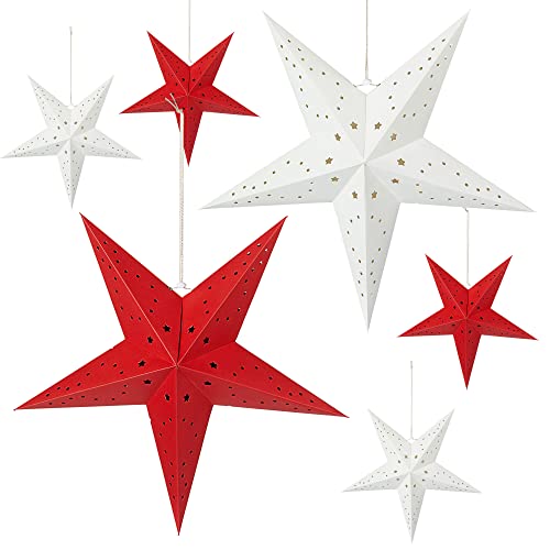 Cepewa Papierstern XXL Star faltbar 6er Set | rot weiß Ø 70 cm | Dekostern Weihnachtsstern Adventsstern Fensterdeko (6er Set Papierstern) von Cepewa