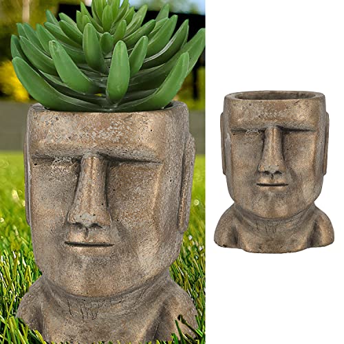 Cepewa Pflanztopf Moai Kopf │ Terracotta 12,3x16,8x13,7cm Gold │ Blumentopf Pflanzgefäß Topf Übertopf (1 x Pflanztopf Moai Kopf Gold H17cm) von Cepewa