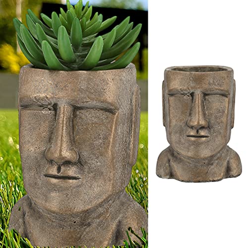 Cepewa Pflanztopf Moai Kopf │ Terracotta 14,3x20.5x17cm Gold │ Blumentopf Pflanzgefäß Topf Übertopf (1 x Pflanztopf Moai Kopf Gold H21cm) von Cepewa