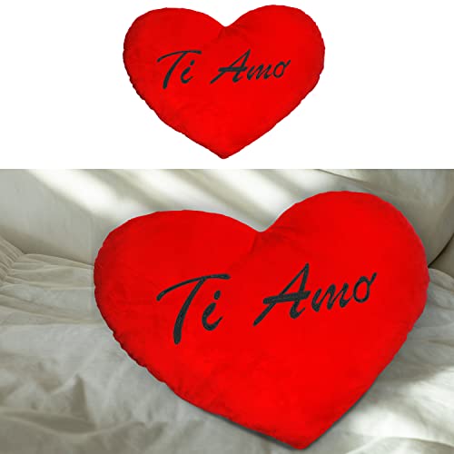 Cepewa Plüschherz XXL Ti amo Bestickt Herzform | Micro Plüsch 60x50x10cm rot | Valentinstag Kuschelkissen Geschenk Liebe (1 x XXL Plüschherz Ti amo 60cm) von Cepewa
