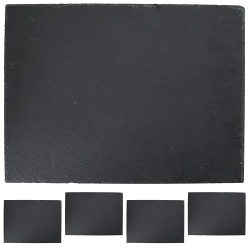 Cepewa Schieferplatte 4er Set | rechteckig 40x30cm Filzschoner | Tischuntersetzer Steinplatte Servierplatte Untersetzer (1 x 4er Set Schieferplatte 40x30cm) von Cepewa