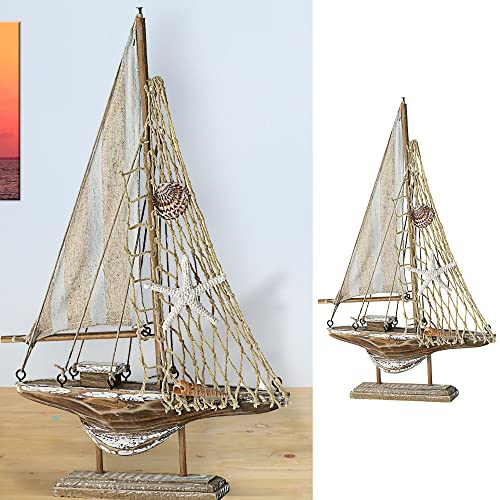 Cepewa Segelboot auf Sockel zum Aufstellen │Natur grau H32cm Maritime Dekoration │ Segelschiff Holzboot (1 x Segelboot H32cm) von Cepewa