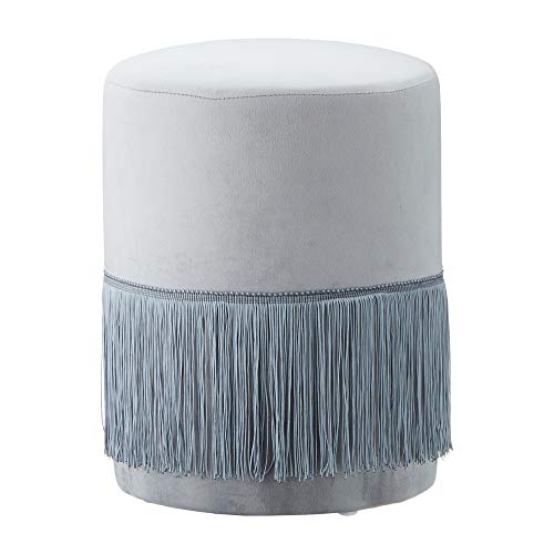 Cepewa Sitzhocker Hocker Sitzpouf Samt grau mit Fransen Polsterhocker Ø 28cm mit oder ohne Fransen (1 x Sitzhocker grau Fransen) von Cepewa