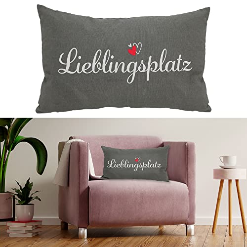 Cepewa Sofakissen Lieblingsplatz mit Reißverschluss | 50x30cm 280g Füllung grau weiß rot | Kuschelkissen Dekokissen waschbar (1 x Sofakissen Lieblingsplatz) von Cepewa