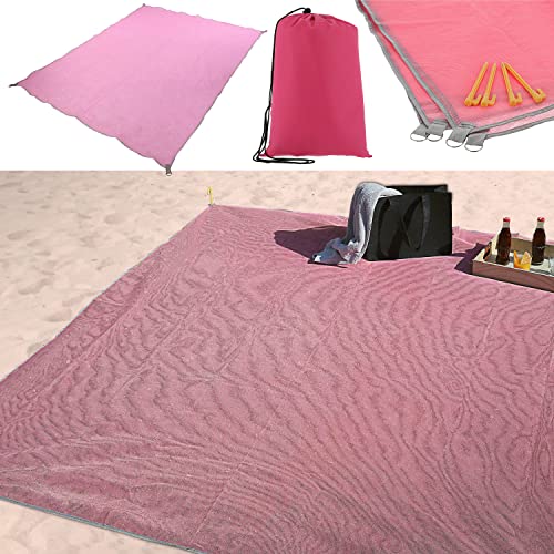 Cepewa Stranddecke Sandfrei | 200x200cm pink wasserabweisend | 4 Heringe Transportbeutel mit Karabiner (1 x Strandecke pink) von Cepewa