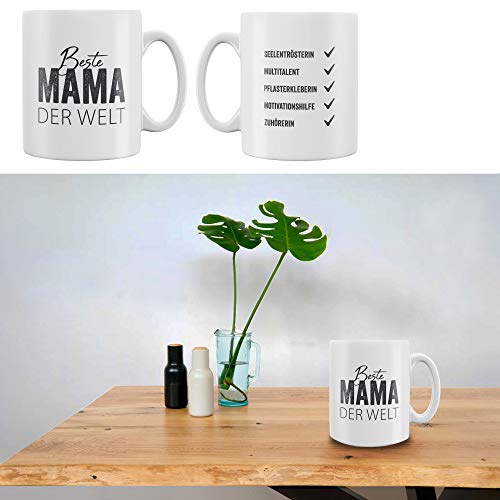 Cepewa Tasse mit Aufdruck Mama Trinkbecher Becher Kaffeetasse Steinzeug Aufdruck (1 x Tasse Mama) von Cepewa