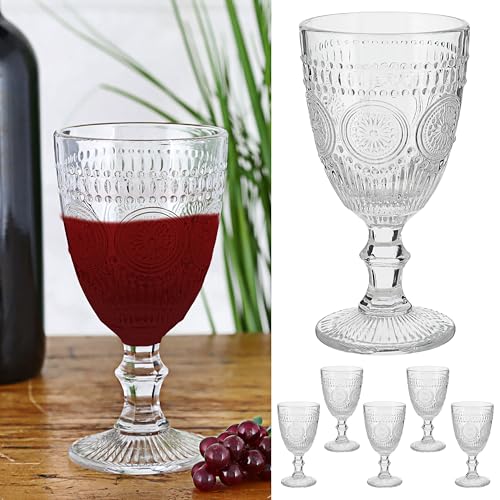 Cepewa Trinkglas 6er Set 'Mandala' | Ø8x10cm 300ml Glas klar | Getränkegläser mit Bodensticker Ornamente (1 x 6er Set Weinglas 'Mandala' weiß) von Cepewa