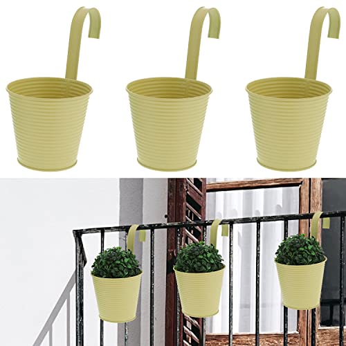 Cepewa Übertopf 3er Set zum Aufhängen │ Stahlblech verzinkt Ø14x12,5cm gelb │ Topf für Blumen Kräuter Pflanzen (1 x 3er Set Übertopf zum Hängen gelb Ø14cm) von Cepewa