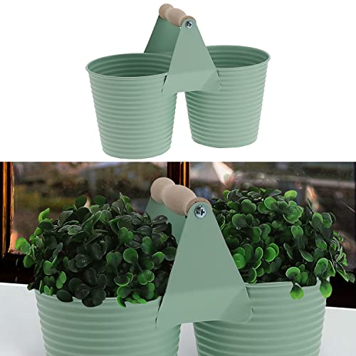 Cepewa Übertopf Doppelt 2 Töpfe verbunden mit Henkel │ Stahlblech verzinkt 22x17x11cm türkis │ Topf für Blumen Kräuter Pflanzen (1 x Übertopf doppelt türkis Ø11cm) von Cepewa