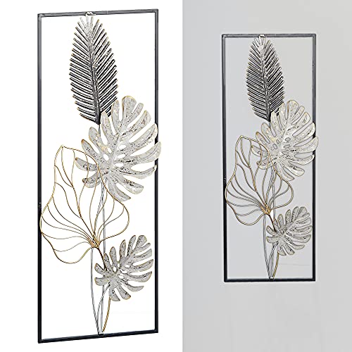 Cepewa Wanddeko 3D-Optik zum Aufhängen │ Motive Blätter Metall grau/silber/gold B28,5xH74cm │Wandskulptur horizontal vertikal (1 x Wanddeko Allegra) von Cepewa