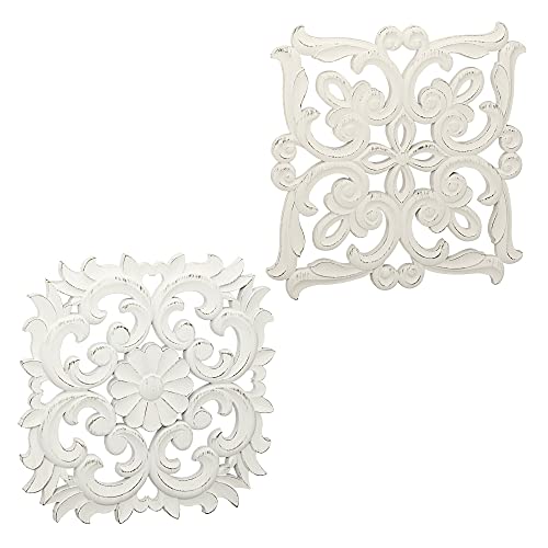 Cepewa Wanddeko Ornamente 2er Set │40x40 cm Blumenmotiv Herzmotiv │ Quadratische Wandbilder zum Aufhängen von Cepewa