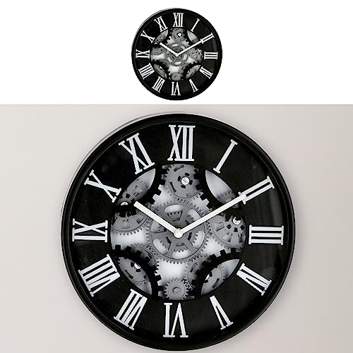 Cepewa Wanduhr Zahnrad | Ø30cm schwarz Kunststoff Glas batteriebetrieben | Dekouhr zum Aufhängen (1 x Wanduhr Zahnrad schwarz) von Cepewa