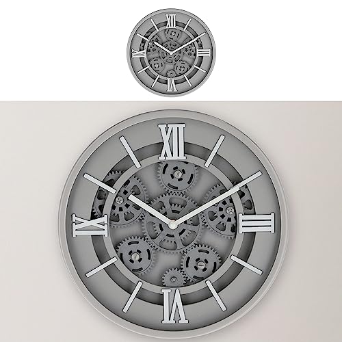 Cepewa Wanduhr Zahnrad | Ø30cm grau Kunststoff Glas batteriebetrieben | Dekouhr zum Aufhängen (1 x Wanduhr Zahnrad grau) von Cepewa