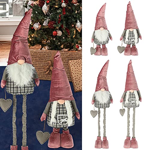 Cepewa Wichtel Wichtelmann Wichtelfrau 2er Set | H100cm zum Aufstellen Metall Polyester | Weihnachtswichtel Zwerg Weihnachtsdeko (1 x 2er Wichtelpaar pink) von Cepewa