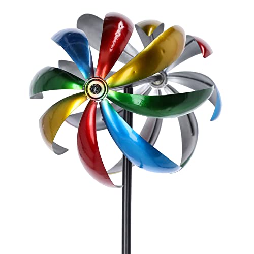 Cepewa Windrad Turbine Mehrfarbig mit metallischem Farbeffekt Windspiele zur Gartendekoration mit Erdspieß (1 x Windrad Turbine) von Cepewa