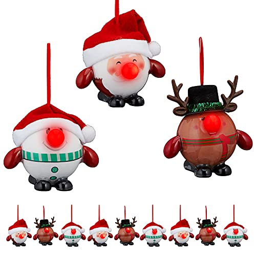 Christbaumkugel 12er Set Figuren mit LED Nase Weihnachtskugel Kugeln Weihnachten Weihnachtbaumkugeln (12x Christbaumkugel Figuren mit LED Nase) von Cepewa