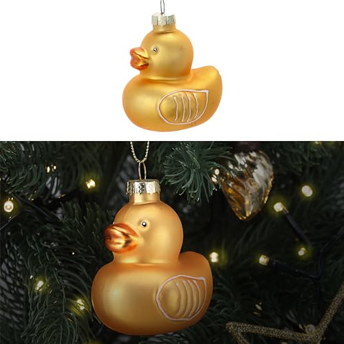 Christbaumschmuck Ente | handbemalt 6,5x7x5,5cm Glas Gold | Weihnachtsaufhänger für Tannenbaum (1 x Christbaumschmuck Ente) von Cepewa