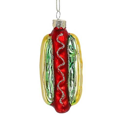 Christbaumschmuck Hot Dog | handbemalt 10x3x4,5cm Glas bunt Glitzer | Weihnachtsaufhänger für Tannenbaum (1 x Christbaumschmuck Hotdog) von Cepewa