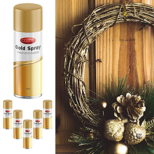 Dekospray zum Basteln 111ml | 6er Set Spraydose gold | Weihnachten Glitzerspray Glanzspray (1 x 6er Set Spraydose gold) von Cepewa