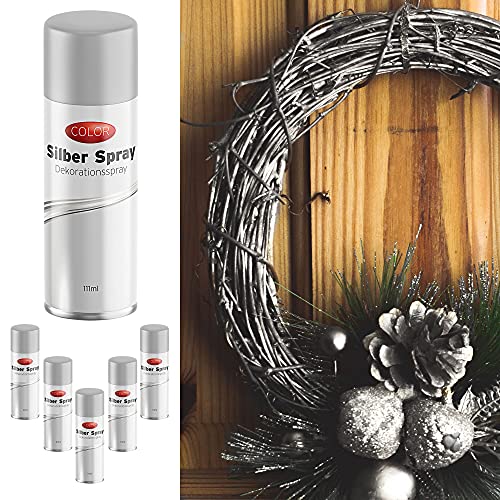 Cepewa Dekospray zum Basteln 111ml | 6er Set Spraydose silber | Weihnachten Glitzerspray Glanzspray (1 x 6er Set Spraydose silber) von Cepewa