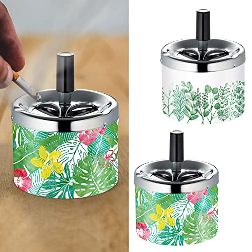 Drehaschenbecher 2er Set mit botanischem Dekor | 9x7cm Metall | Aschenbecher mit Drehmechanismus Windaschenbecher Ascher (1 x 2er Set Drehaschenbecher Botanic) von Cepewa