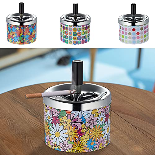 Drehaschenbecher 4er Set Retro Design │4 verschiedene Designs 9x7cm │Windaschenbecher Drehmechanismus von Cepewa