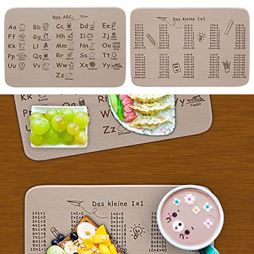 Frühstücksbrett 2er Set Schulanfang | Buchenholz 22x14x1cm | Motiv 1x1 ABC Vesperbrett Schüler Schulbeginn von Cepewa