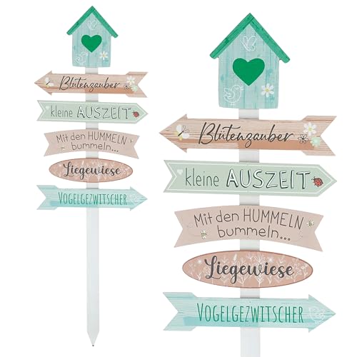 Gartenschild Wegweiser│ Höhe 76 cm MDF rosa grün│5 Planken beschriftet Vogelhaus von Cepewa