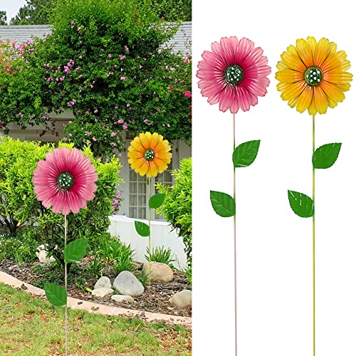 Gartenstecker Blumen 2er Set │Gerbera Höhe 100 cm Eisen │für Balkon und Garten (1 x 2er Set Gartenstecker Gerbera) von Cepewa