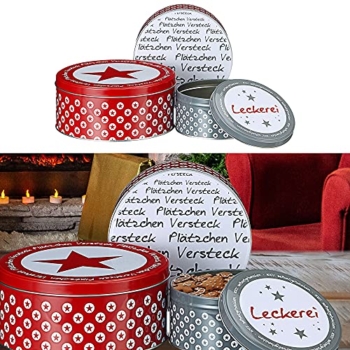 Cepewa Gebäckdose Cookies 3er Set Weihnachten | 3 Größen rund Metall | Aufbewahrung Weihnachtsgebäck Keksdose (1 x 3er Set Gebäckdose Cookies) von Cepewa