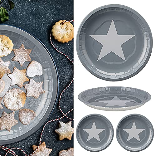 Cepewa Gebäckteller Stern 4er Set Adventszeit | Ø26cm Metall Weihnachts-Motive | Dekoteller Servierplatte Kekse Gebäck (1 x 4er Set Gebäckteller Stern) von Cepewa