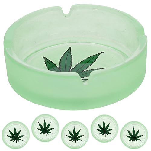 Glasaschenbecher 'Glow in the Dark' 6er Set | Ø10cm Glas rund | Aschenbecher stapelbar im Cannabis-Design fluoreszierend (6er Set Aschenbecher Glow) von Cepewa