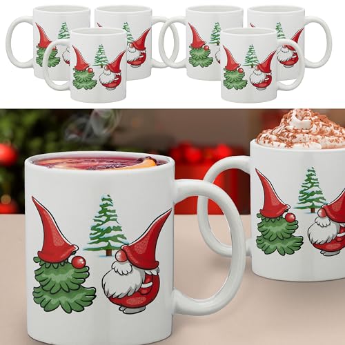 Glühweinbecher 6er Set Wichtel | Ø8x9,5x11,5cm Steinzeug 300 ml | Tassen mit Weihnachtsmotiven von Cepewa