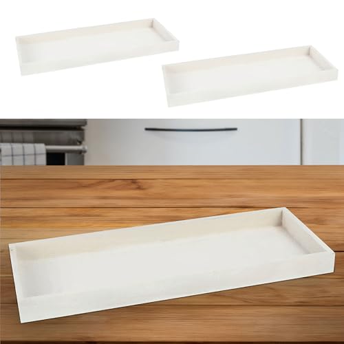 Holztablett 2er Set | 2 Größen Paulowniaholz weiß rechteckig Holzstärke 1cm | Dekotablett (1 x 2er Set Dekotablett weiß) von Cepewa